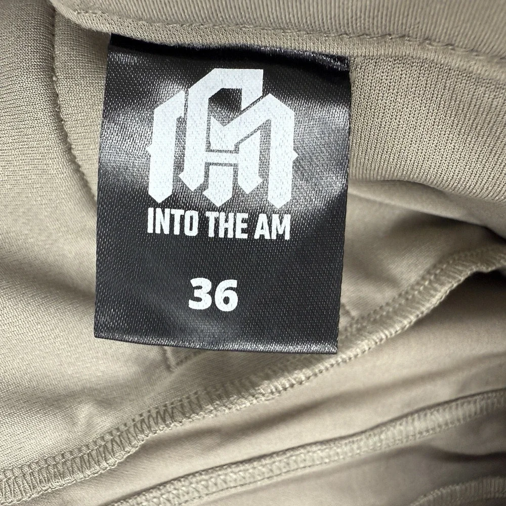 INTO THE AM Mens Pants 36X33 Tapered Slim Fit All day Stretch Taupe Lightweight